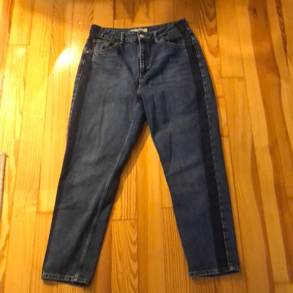 Dark Blue Topshop Mom Jeans with Navy Detailing - Picture 2 of 5